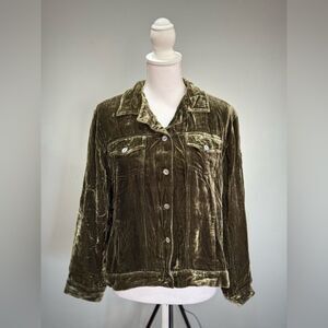 CLEARANCE! Green Chico’s Velour Button Down Top Size 2 (12) EUC